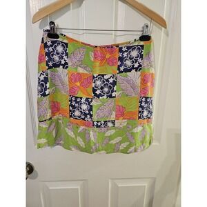 Bamboo Traders Size 10  100% Silk Women's Skort‎ Skirt Patchwork Pink Green